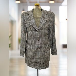 Vintage 90s Paul Harris Brown Tweed Skirt Suit Blazer Preppy Academia Office EUC
